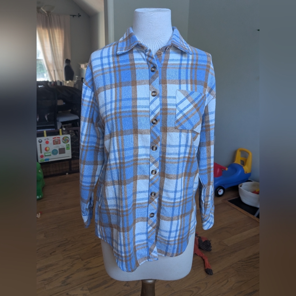Plaid Button Down Shirt - Blue and Brown